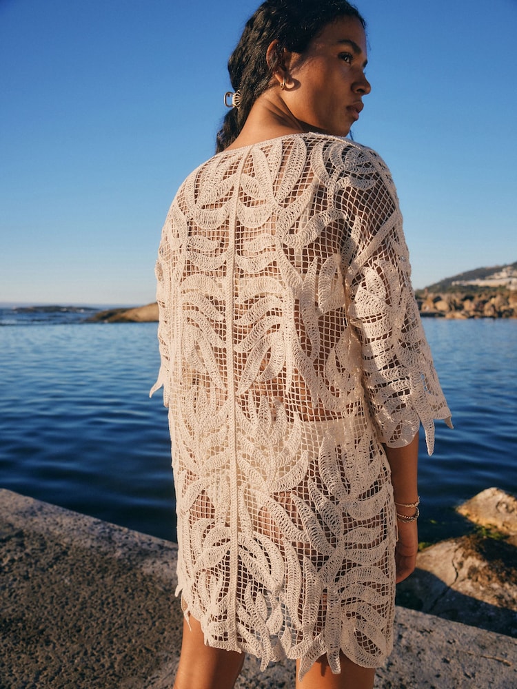Cream Crochet Cover-Up Kaftan - Image 2 of 8