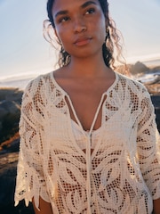 Cream Crochet Cover-Up Kaftan - Image 3 of 8