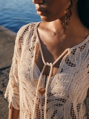 Cream Crochet Cover-Up Kaftan - Image 4 of 8