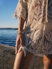 Cream Crochet Cover-Up Kaftan - Image 5 of 8