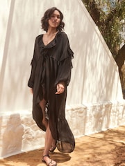 Black Sheer Ruffled Maxi Cover-Up - Image 2 of 8