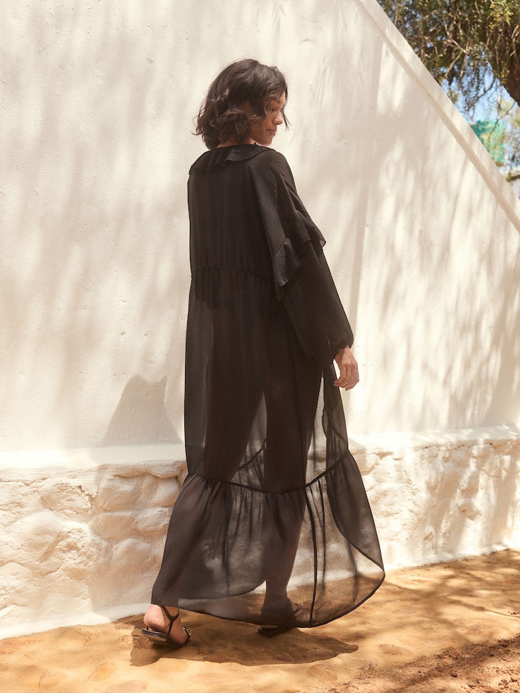 Black Sheer Ruffled Maxi Cover-Up - Image 3 of 8