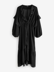 Black Sheer Ruffled Maxi Cover-Up - Image 6 of 8