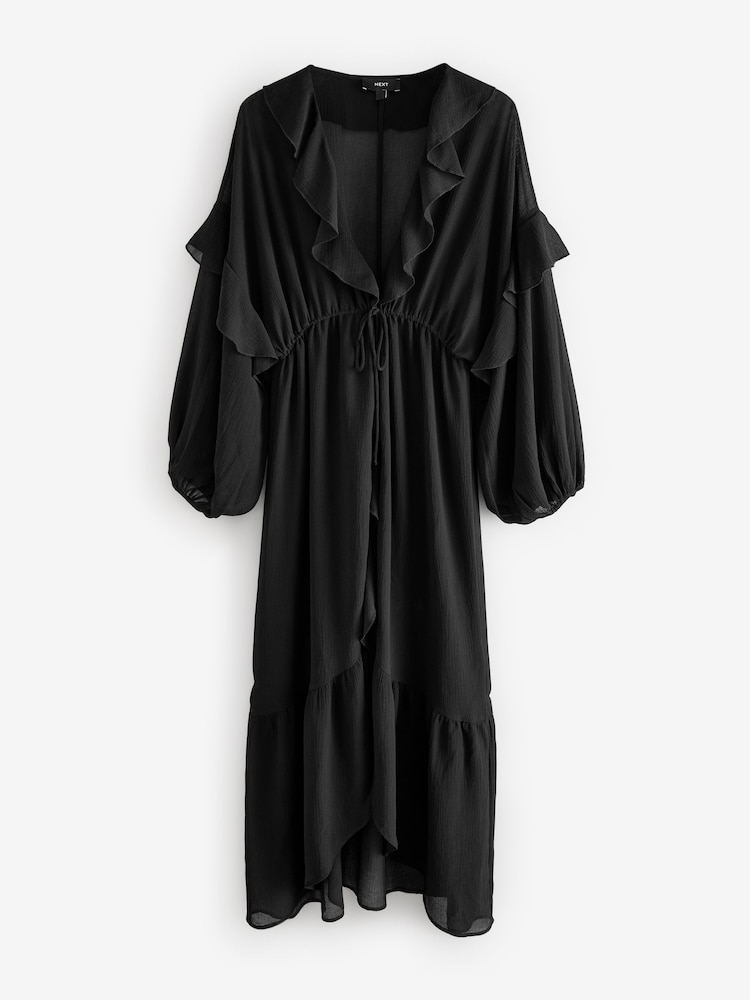 Black Sheer Ruffled Maxi Cover-Up - Image 6 of 8