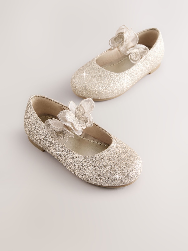Gold Glitter Butterfly Strap Occasion Shoes - Image 1 of 6