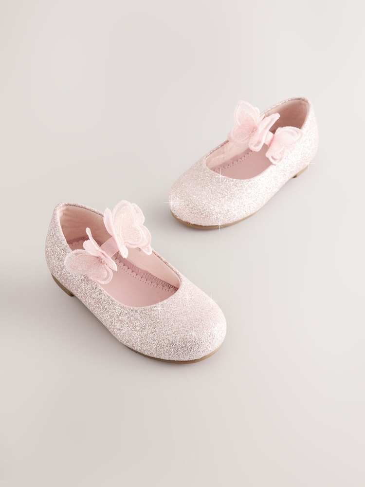 Pink Glitter Butterfly Strap Occasion Shoes - Image 1 of 6
