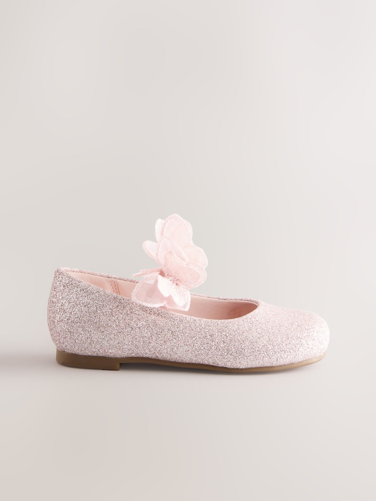 Pink Glitter Butterfly Strap Occasion Shoes - Image 2 of 6