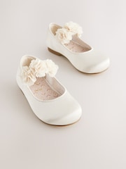 Ivory Standard Fit (F) Satin Flower Girl Occasion Corsage Mary Jane Shoes - Image 1 of 6