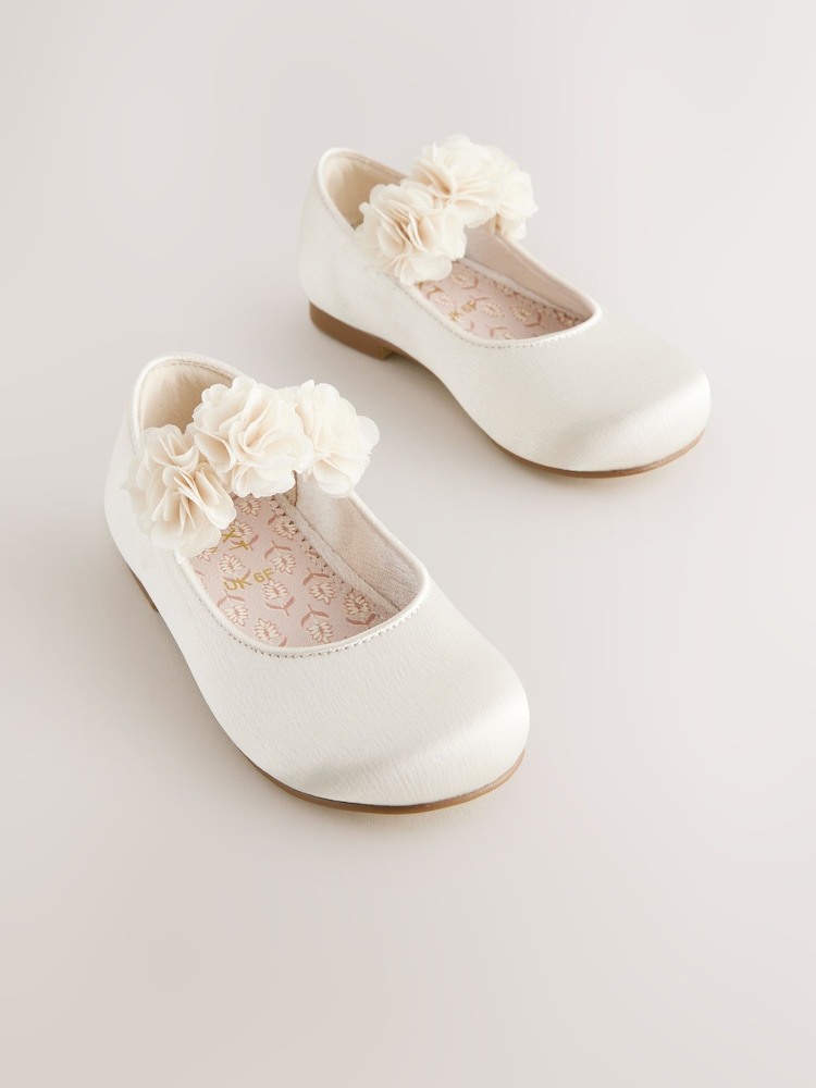 Ivory Standard Fit (F) Satin Flower Girl Occasion Corsage Mary Jane Shoes - Image 1 of 6