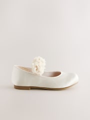 Ivory Standard Fit (F) Satin Flower Girl Occasion Corsage Mary Jane Shoes - Image 2 of 6