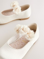 Ivory Standard Fit (F) Satin Flower Girl Occasion Corsage Mary Jane Shoes - Image 3 of 6