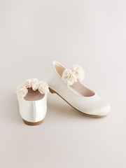Ivory Standard Fit (F) Satin Flower Girl Occasion Corsage Mary Jane Shoes - Image 6 of 6
