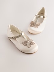 Ivory Butterfly Satin Bridesmaid T-Bar Occasion Shoes - Image 1 of 6