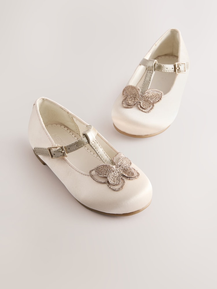 Ivory Butterfly Satin Bridesmaid T-Bar Occasion Shoes - Image 1 of 6
