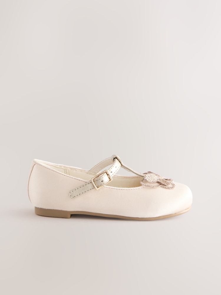 Ivory Butterfly Satin Bridesmaid T-Bar Occasion Shoes - Image 2 of 6