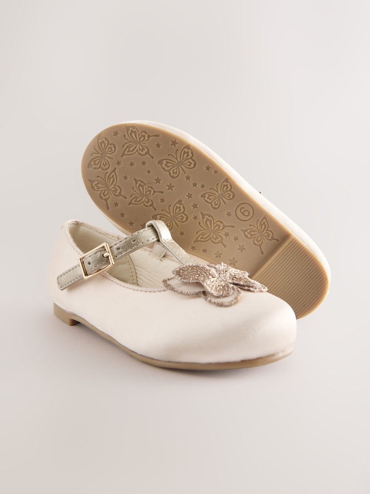 Ivory Butterfly Satin Bridesmaid T-Bar Occasion Shoes - Image 3 of 6