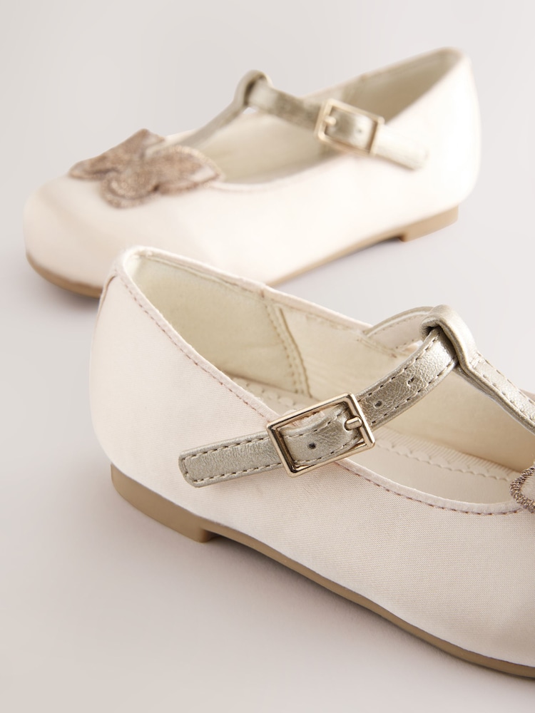 Ivory Butterfly Satin Bridesmaid T-Bar Occasion Shoes - Image 5 of 6