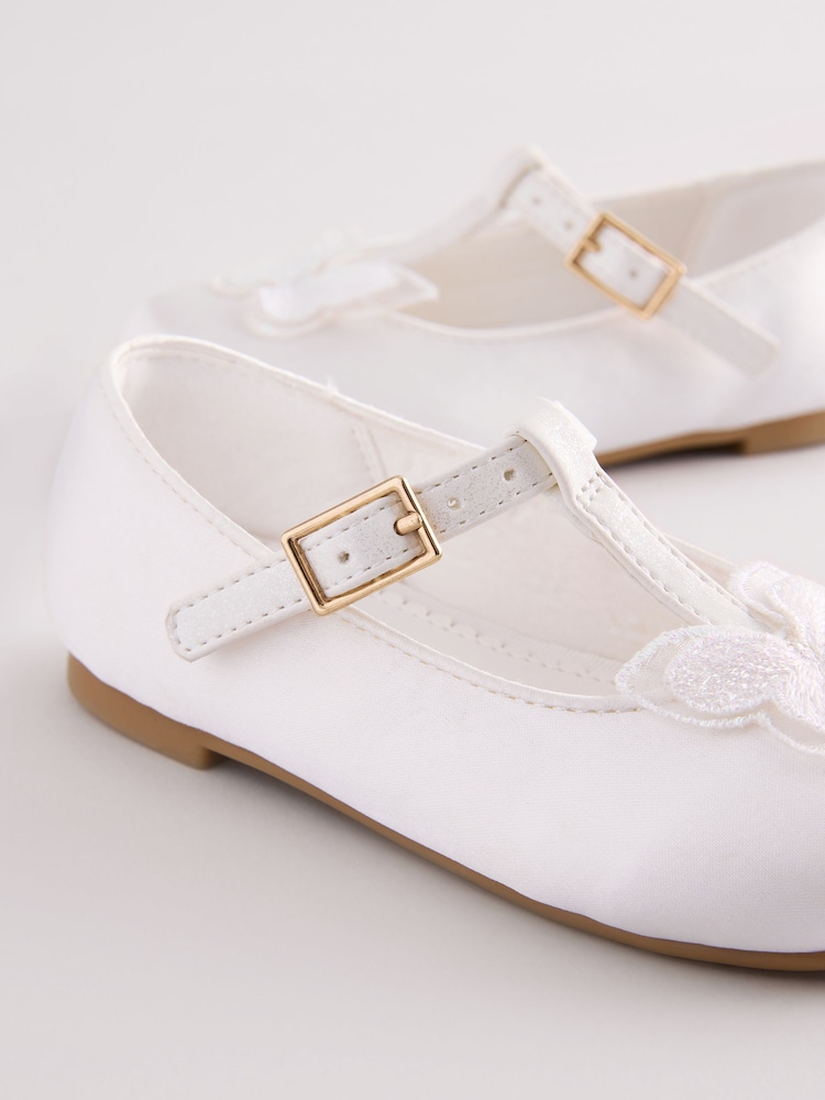 White Butterfly Satin Bridesmaid T-Bar Occasion Shoes - Image 5 of 5