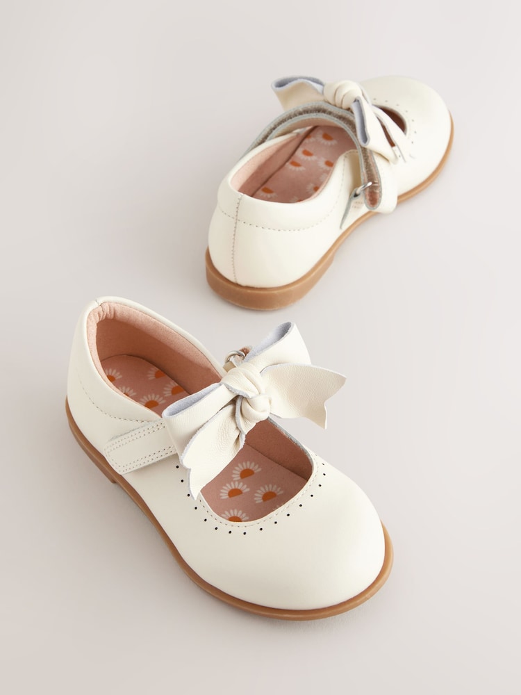 White Bow Leather Touch Fastening Shoes - Image 1 of 6