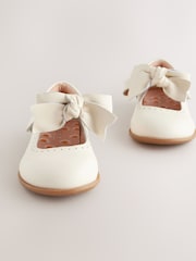 White Bow Leather Touch Fastening Shoes - Image 4 of 6