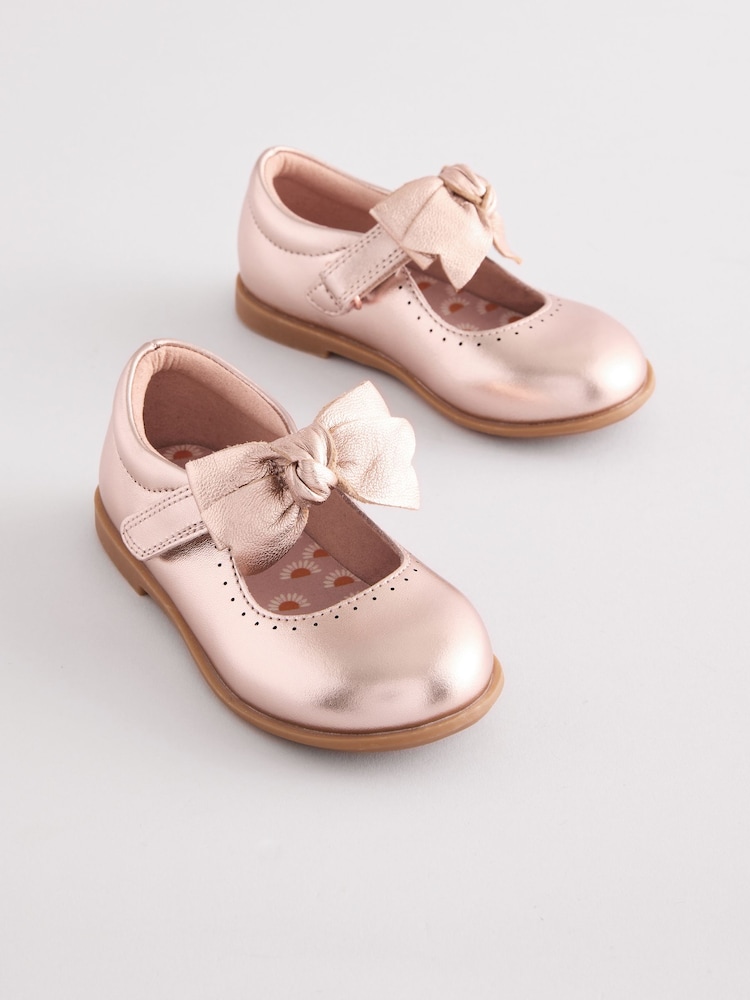 Gold Bow Leather Touch Fastening Shoes - Image 5 of 5 Gold Bow Leather Touch Fastening Shoes - Image 5 of 5