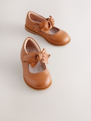 Tan Brown Bow Leather Touch Fastening Shoes - Image 1 of 6