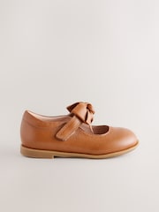 Tan Brown Bow Leather Touch Fastening Shoes - Image 2 of 6