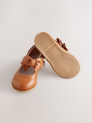 Tan Brown Bow Leather Touch Fastening Shoes - Image 3 of 6