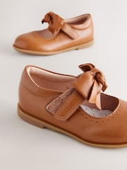 Tan Brown Bow Leather Touch Fastening Shoes - Image 5 of 6