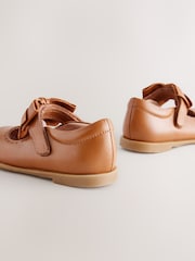 Tan Brown Bow Leather Touch Fastening Shoes - Image 6 of 6