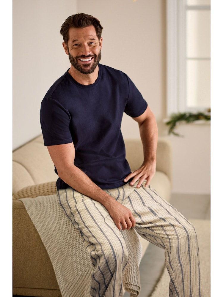 Navy Blue Stripe Woven Pyjamas Set - Image 1 of 13