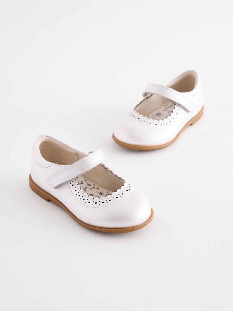 Silver Leather Touch Fastening Brogue Shoes - Image 1 of 6