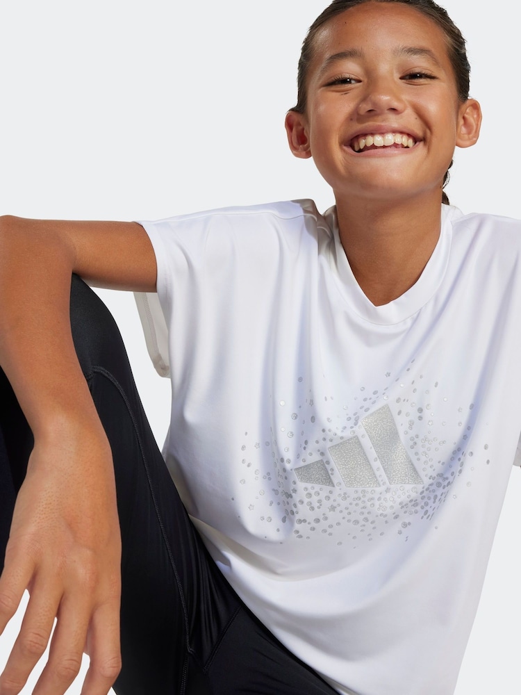 adidas White Winter Glam Metallic T-Shirt - Image 4 of 6
