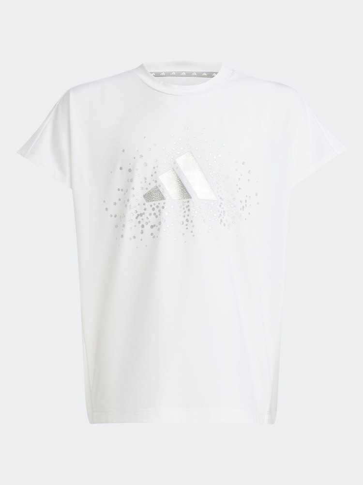 adidas White Winter Glam Metallic T-Shirt - Image 6 of 6
