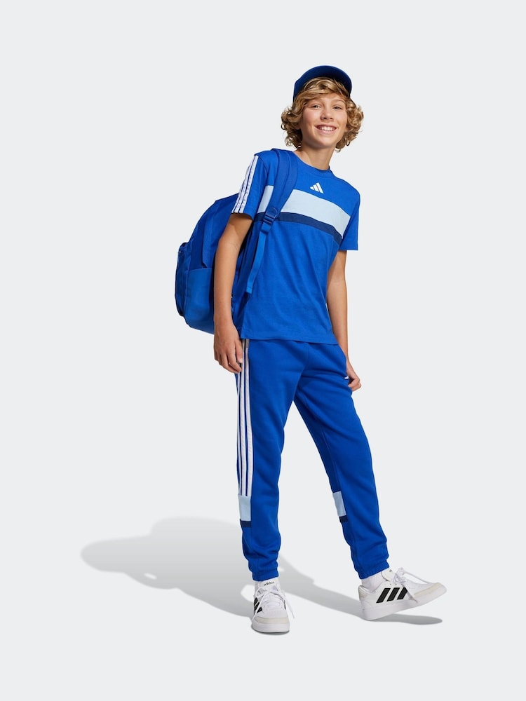 adidas Blue 3 Stripes Tiberio 100% Cotton T-Shirt - Image 1 of 5