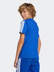 adidas Blue 3 Stripes Tiberio 100% Cotton T-Shirt - Image 2 of 5
