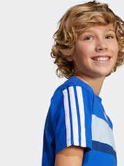 adidas Blue 3 Stripes Tiberio 100% Cotton T-Shirt - Image 3 of 5
