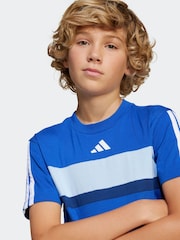 adidas Blue 3 Stripes Tiberio 100% Cotton T-Shirt - Image 4 of 5
