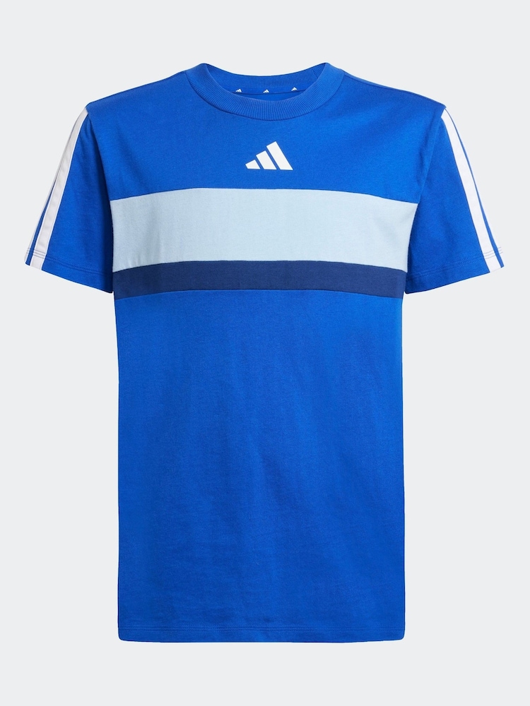 adidas Blue 3 Stripes Tiberio 100% Cotton T-Shirt - Image 5 of 5