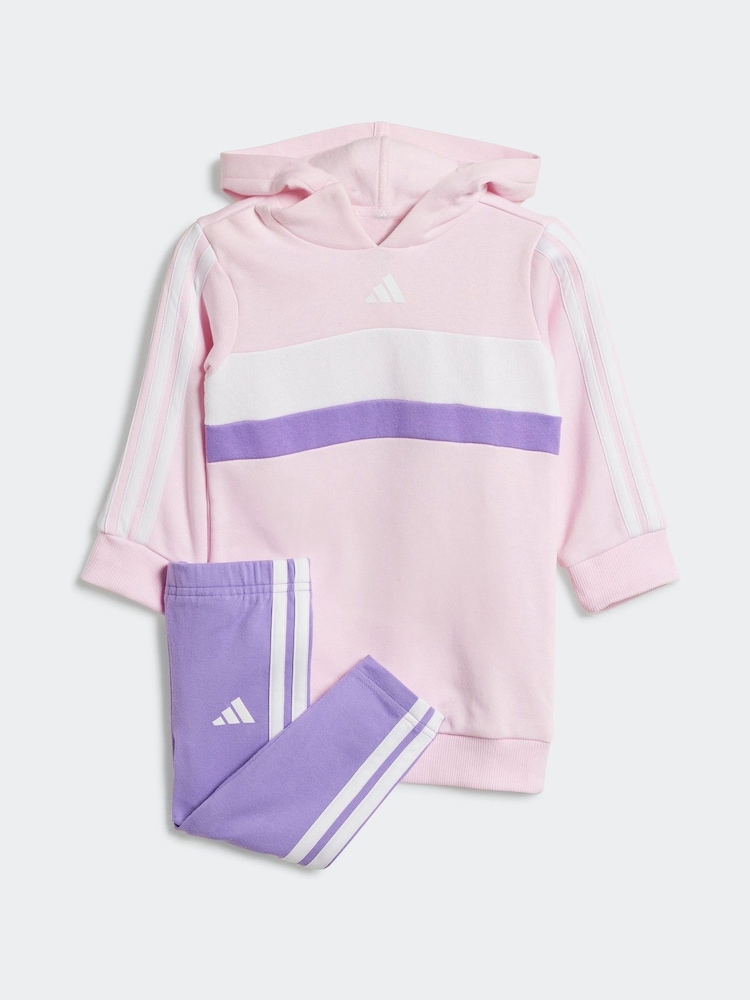 adidas Pink Essentials Tiberio 3 Stripe Hoodie and Legging Set - Image 1 of 7
