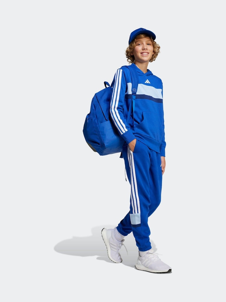 adidas Blue 3 Stripe Tibero Fleece Hoodie - Image 1 of 5