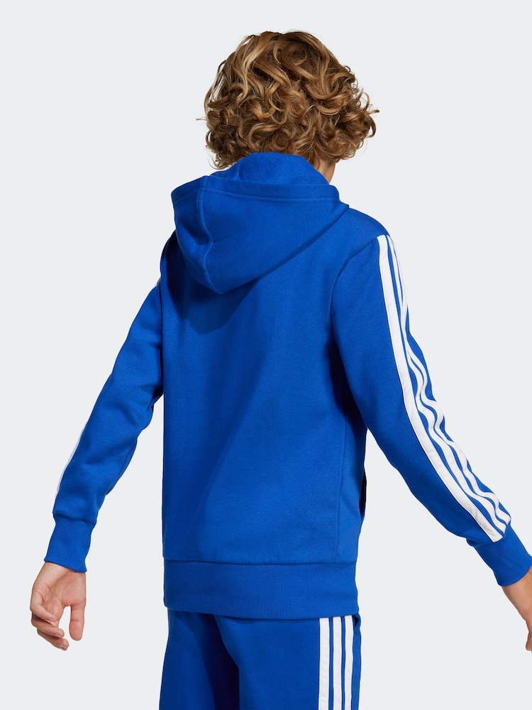 adidas Blue 3 Stripe Tibero Fleece Hoodie - Image 2 of 5