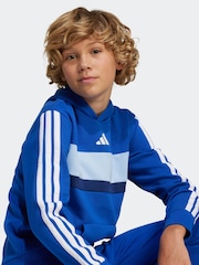 adidas Blue 3 Stripe Tibero Fleece Hoodie - Image 3 of 5