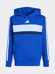 adidas Blue 3 Stripe Tibero Fleece Hoodie - Image 5 of 5
