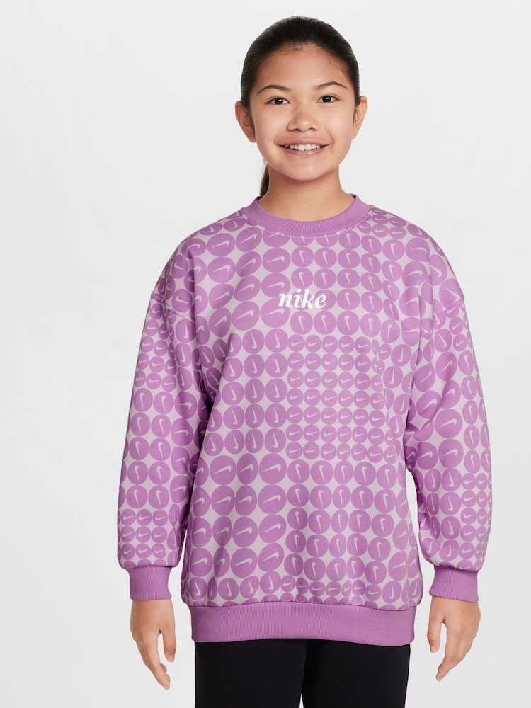 Rush Lilac - Nike Rush Lilac Oversized Sportswear Club Fleece Crewneck Sweatshirt - Obrázok 1 z 3