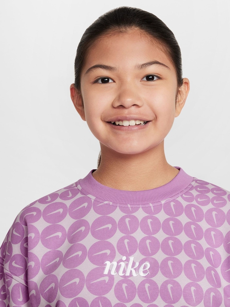 Rush Lilac - Nike Rush Lilac Oversized Sportswear Club Fleece Crewneck Sweatshirt - Obrázok 3 z 3