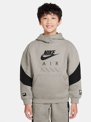 Nike College Grey Air Fleece Pullover 100% Cotton Hoodie - Image 1 of 3