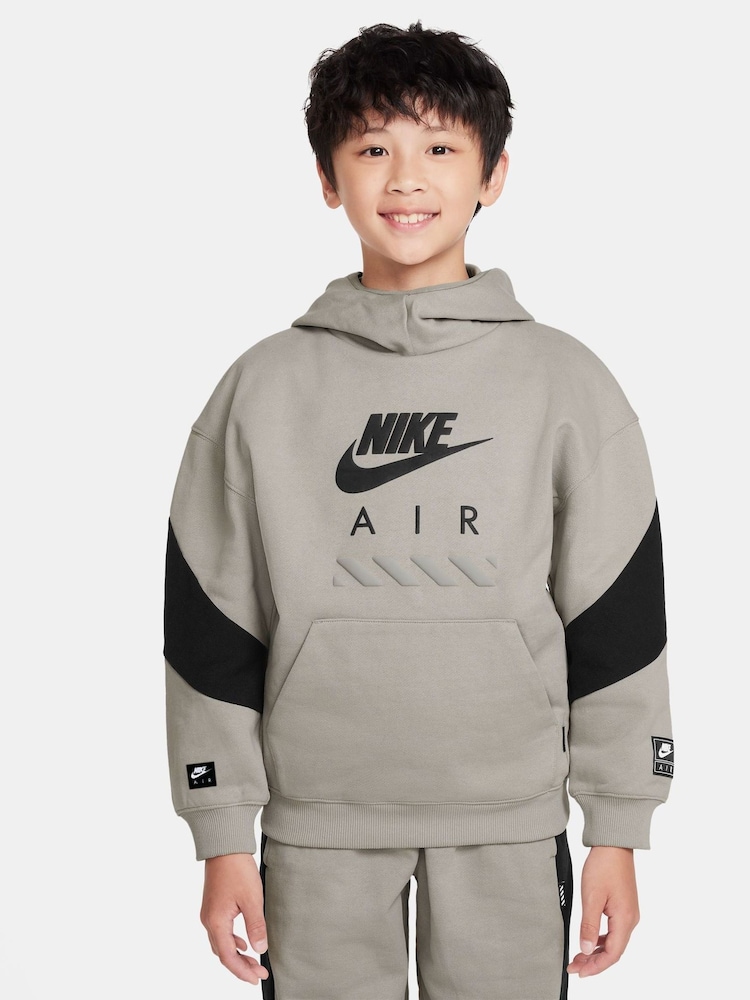 Nike College Grey Air Fleece Pullover 100% Cotton Hoodie - Image 1 of 3