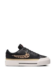 Nike Black/Leopard Court Legacy Lift Platform Trainers - Image 1 of 9