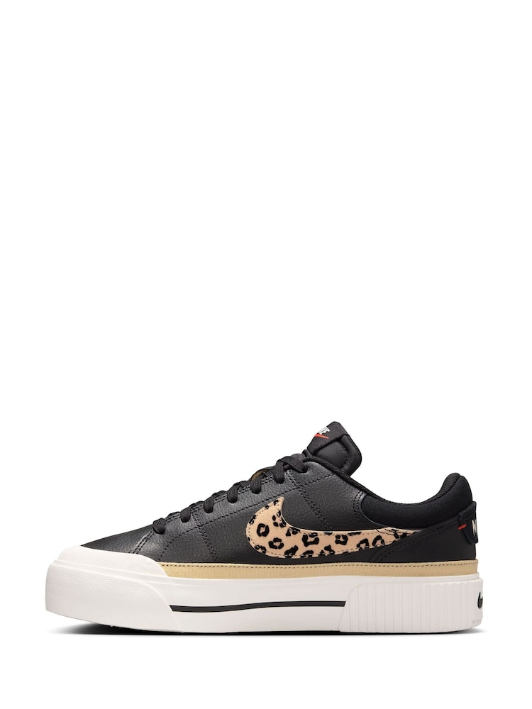 Nike Black/Leopard Court Legacy Lift Platform Trainers - Image 2 of 9